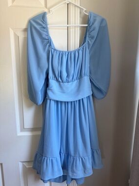 Amazon Light Blue Puff Sleeve Tiered Mini Dress